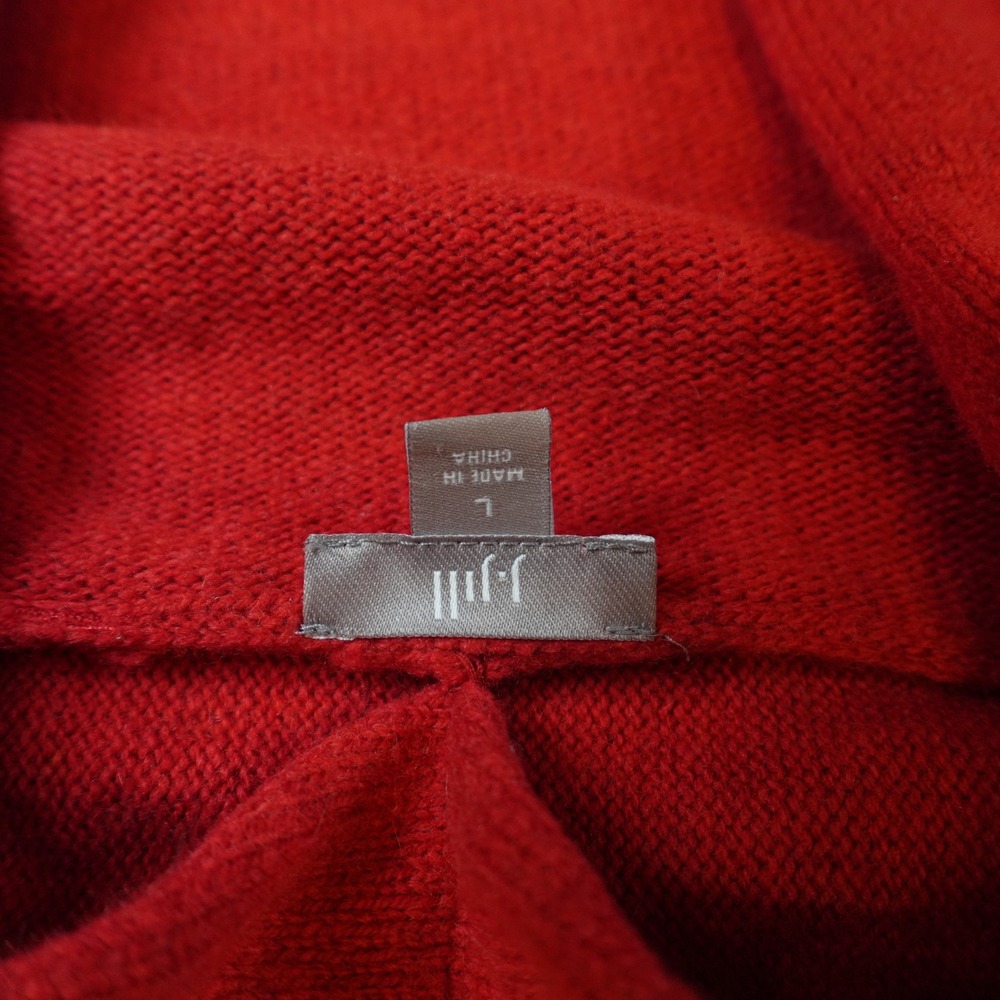 J Jill Cardigan Women Large Red Merino Wool Cashmere Open Front Pocket Soft - Picture 2 of 10